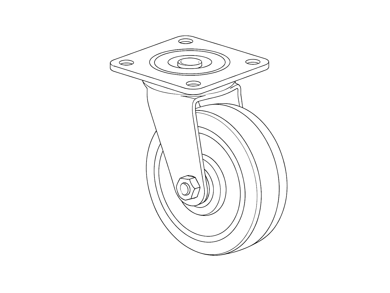 Line drawing of a plate-mount swivel caster