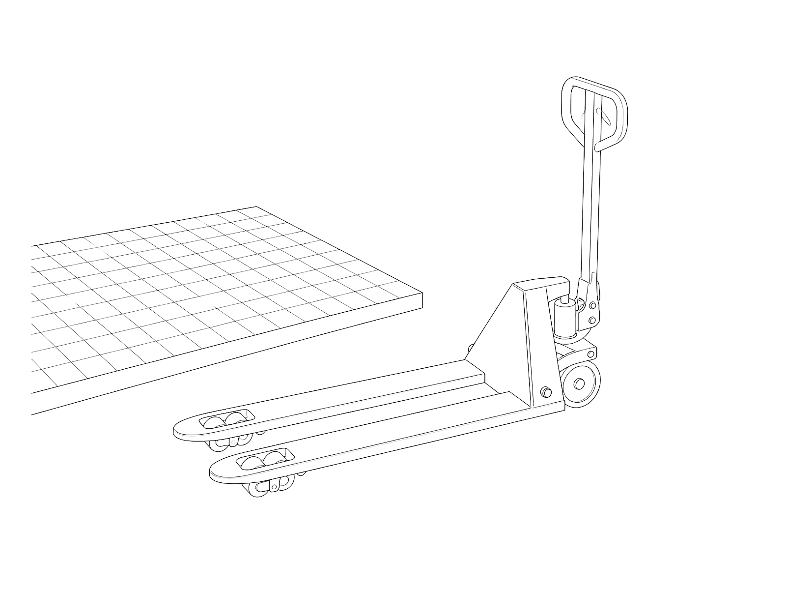 Line drawing of a pallet jack at a dock
